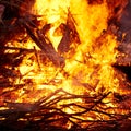 Flame of a burning bonfire at night Royalty Free Stock Photo