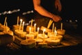 Flame of burning candles at funeral ceremony. Religion , death and mourning concept