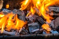The flame from the burning charcoal in barbecue. Royalty Free Stock Photo