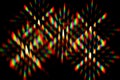 Flame of a candles surrounded by a halo of multi-colored glares, was photographed through two crossed diffraction gratings Royalty Free Stock Photo