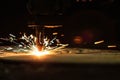 Flame cutting process by plasma cutting machine Royalty Free Stock Photo