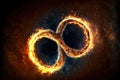 flame-engulfed infinity sign with beaful fire flashes