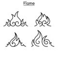 Flame, fire, burn vector in thin line style