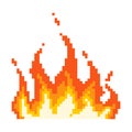 Flame fire pixel icon. Wave napalm burning everything around fire with glowing yellow core red energy.