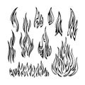 Flame Fire Set sketch Royalty Free Stock Photo