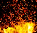 Flame of fire with sparks on a black background Royalty Free Stock Photo