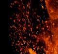 Flame of fire with sparks on a black background Royalty Free Stock Photo