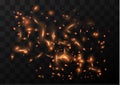 Flame of fire with sparks on a black background. The texture of the fiery storm.a shot of a flying spark in the air.over Royalty Free Stock Photo