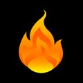 Flame, fireball isolated on black background, fire burn symbol, flames icon, flaming logo, bonfire blaze illustration, icon Royalty Free Stock Photo