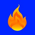 Flame, fireball isolated on blue background, fire burn symbol, flames icon, flaming logo, bonfire blaze illustration, icon Royalty Free Stock Photo