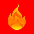 Flame, fireball isolated on red background, fire burn symbol, flames icon, flaming logo, bonfire blaze illustration, icon fireball