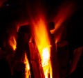 Flame of firewood at night Royalty Free Stock Photo