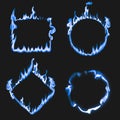 Set of blue fire flames isolated on black background. Vector illustration Royalty Free Stock Photo