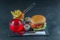 Flame grilled double stack cheeseburger, lettuce, tomato, with t