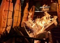 Flame grilled salmon, a traditional Nordic dish, at the Christmas market in Lindau, Germany.