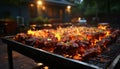 Flame grills meat, heat and smoke create gourmet outdoor meal generated by AI Royalty Free Stock Photo