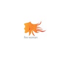 Flame hair illustration of woman, color logo. vector design