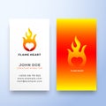 Flame Heart Abstract Vector Sign, Symbol or Logo Template and Business Card. Negative Space Emblem Stationary Concept.