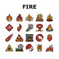 flame hot fire burn bonfire heat icons set vector Royalty Free Stock Photo