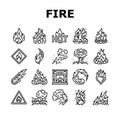 flame hot fire burn bonfire heat icons set vector Royalty Free Stock Photo