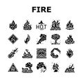 flame hot fire burn bonfire heat icons set vector Royalty Free Stock Photo