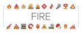 flame hot fire burn bonfire heat icons set vector Royalty Free Stock Photo