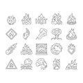 flame hot fire burn bonfire heat icons set vector