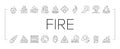 flame hot fire burn bonfire heat icons set vector