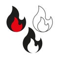 Flame icon collection. Fire shape outline. Red heat element. Vector burn symbol. Royalty Free Stock Photo