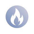 Flame icon on gradient blue circle graphic element symbol. Burning fire graphic Royalty Free Stock Photo