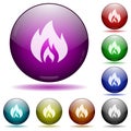 Flame icon in glass sphere buttons