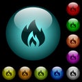 Flame icons in color illuminated glass buttons