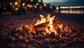 Flame ignites campfire, glowing bright in dark nature beauty generated by AI Royalty Free Stock Photo