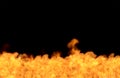 Burning lava on black background, fire from picture bottom - fire 3D illustration