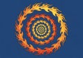 Flame-inspired spirals on a solid blue background. The pattern consists of concentric circles made Royalty Free Stock Photo