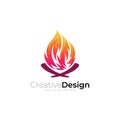 Flame logo with abstract design, red color, restaurant logos