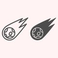Flame meteorite line and glyph icon. Asteroid, space meteor. Astronomy vector design concept, outline style pictogram on