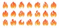 Flame, red hot bonfire set vector icons. Blazing, burning heat fire symbol. Ignition concept. Vector isolated Royalty Free Stock Photo