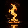 The flame is reflected on a shiny surface beneath it amplifying the visual Royalty Free Stock Photo