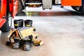 Flame retardant fireman`s boots and pants ready to be used in case of emergency