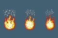 Flame with smoke animation frames in pixel art style Royalty Free Stock Photo