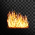 Flame with sparks on black background, fire is burning, bonfire, fire for design Royalty Free Stock Photo