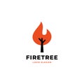 Flame tree logo design concept. Fire leaf illustration with tree trunk and twigs vector icon