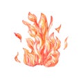 Flame watercolor illustration, red fire, bonfire isolated