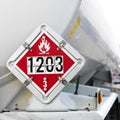 Flameable sign on tanker. Royalty Free Stock Photo