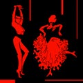 Flamenco couple dancer, hand draw silhouette