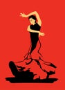 Flamenco dance on red background