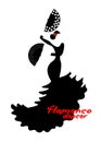 Flamenco dance, silhouette Spanish woman, isolated