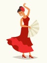 Flamenco dance vector illustration. Women in traditional red dress Royalty Free Stock Photo