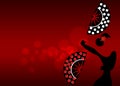 Flamenco dancer, silhouette beautiful Spanish woman with folding fans polka dots decoration in spectacular pose
